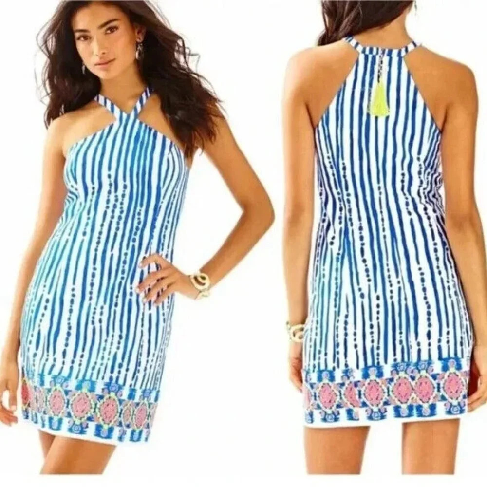 Lilly Pulitzer Iveigh Shift Dress Size 00 Blue Crush Bay Stripe Preppy Vacation